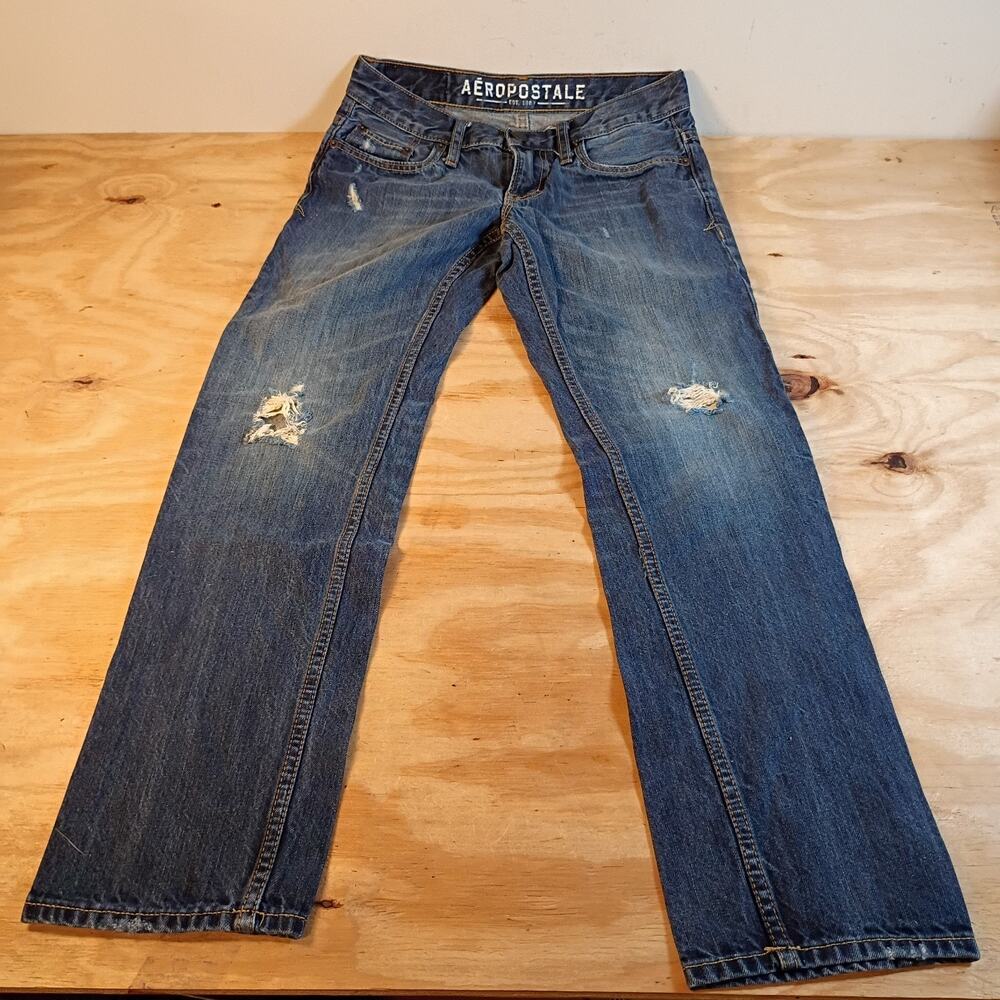 Aeropostale Bowery Slim Straight Jeans Mens 28x30 Blue Distressed Denim Pants